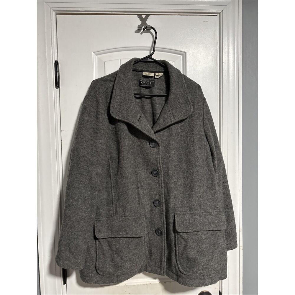 LL Bean Womens XL Petite Bellandi Jacket‎ Coat Italian Boiled Wool Gray VTG